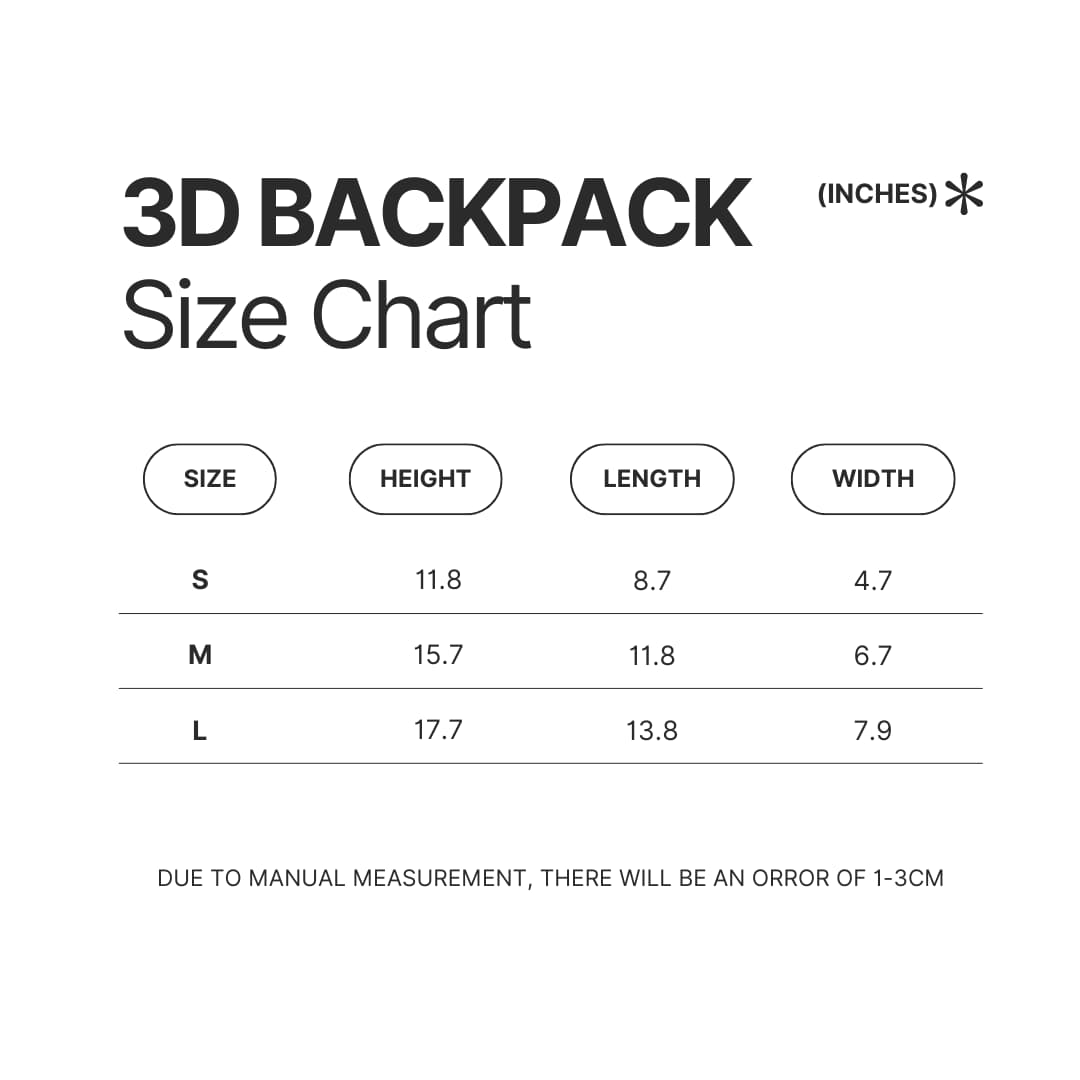 3D Backpack Size Chart - Cavalier King Charles Spaniel Gifts UK